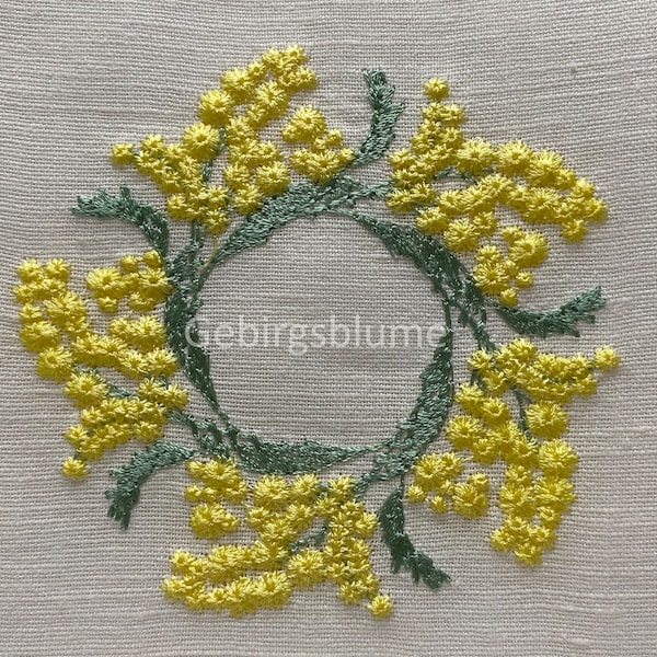 Wreath Machine Embroidery design  Mimosa Embroidery Digital File Size H3.70*W3.71in For 4*4 hoop size