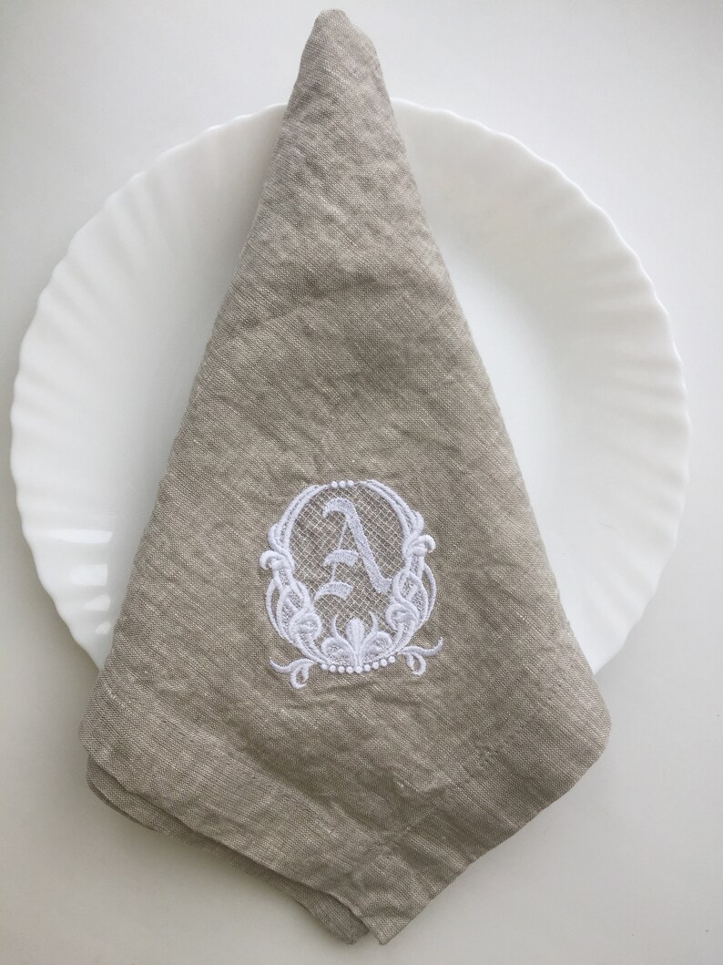 Monogrammed linen napkins embroidered Personalized Napkins ONE Etsy