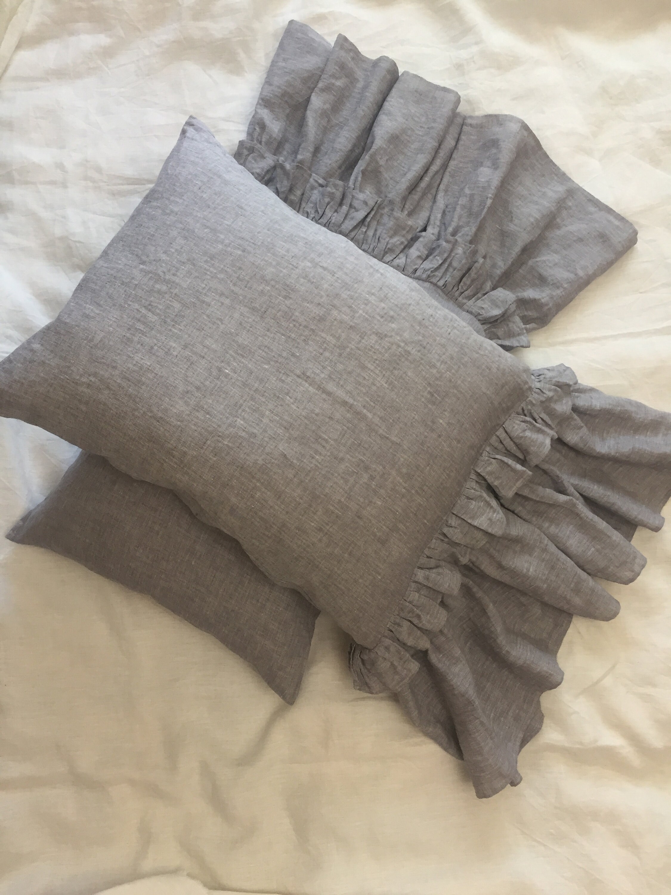 Linen pillowcase with double frill Flax bedding Natural linen Etsy