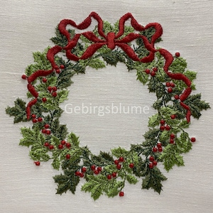 Christmas Wreath Embroidery Design Holly wreath Christmas Monogram Digital File Machine Embroidery design Size H5.61*W5.90in