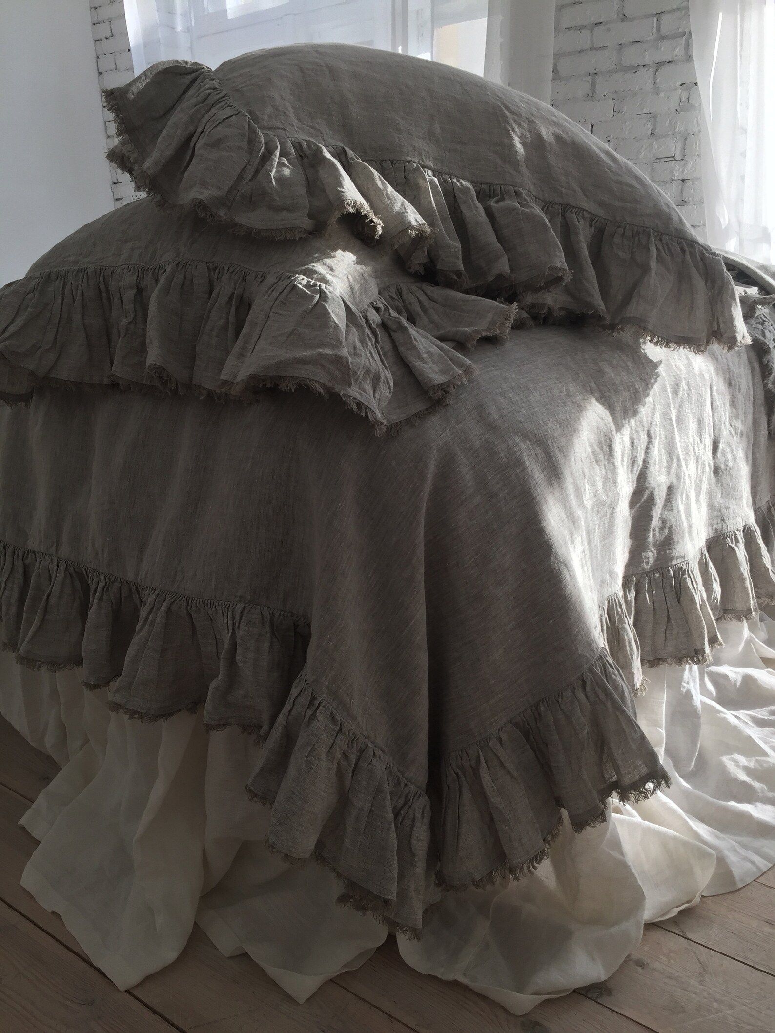 Duvet cover set with frills and fring on 4 sides 2 Etsy