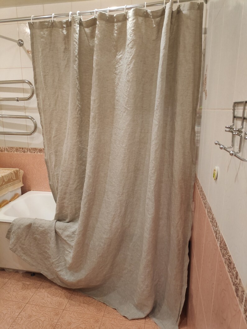 Shower Curtain linen with Waterproof White Liner Bath curtain Etsy