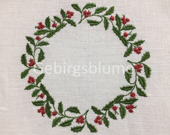 Christmas Wreath Embroidery Design Christmas Monogram Holly wreath Instant Download Digital File