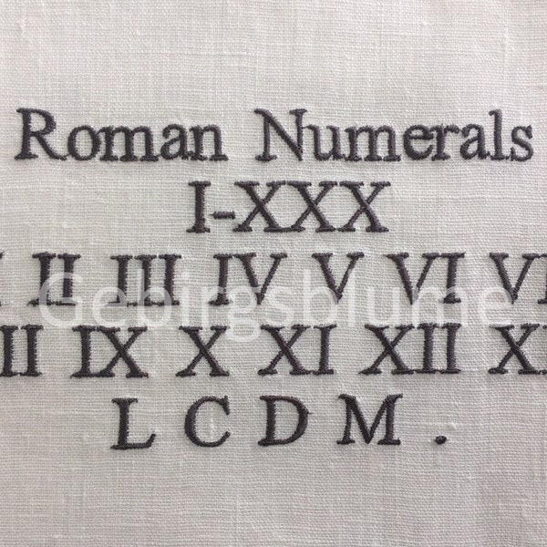 Roman Numerals Embroidery Font  Instant Download 30 Numerals + 4 letters+1dot 2 SIZES NO BX file