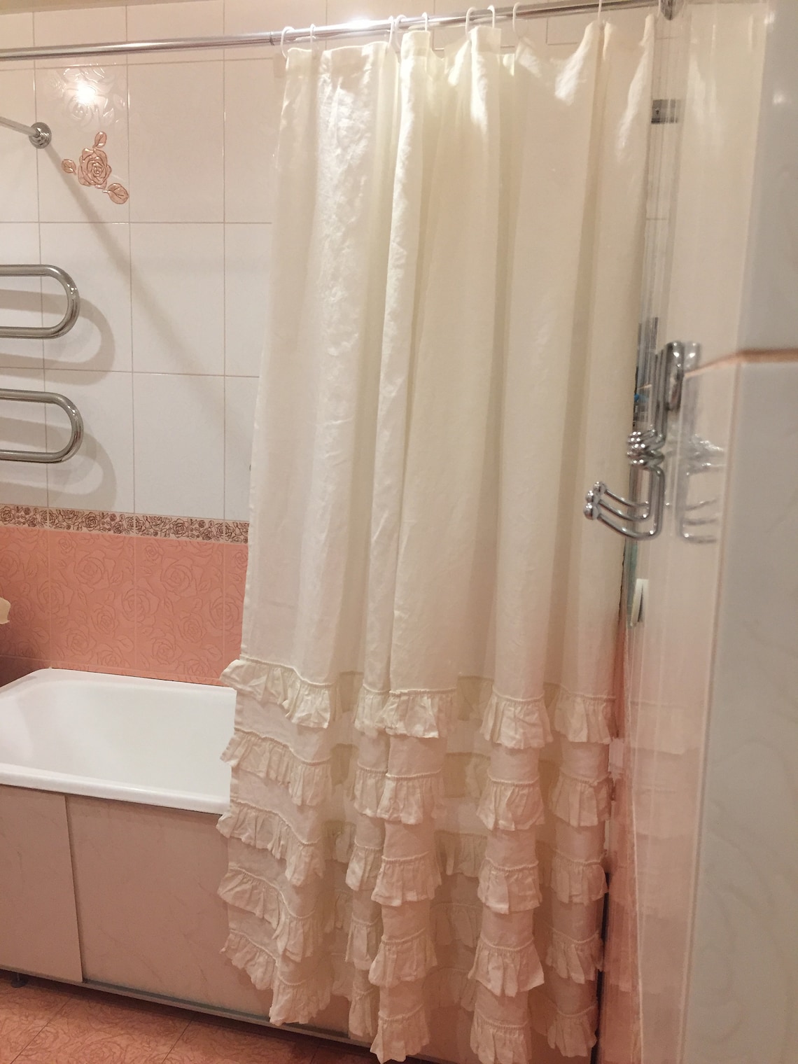 White natural Linen Shower Curtain Custom size Standard Long Etsy