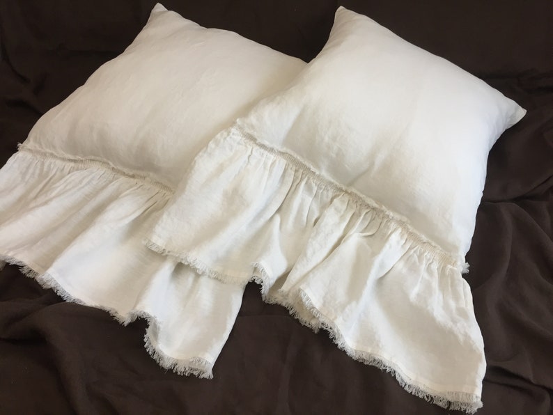 Linen pillowcase long ruffle Fringe pillow sham Shabby shic Etsy