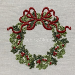 Christmas Wreath Embroidery Design Holly wreath Christmas Monogram Digital File Machine Embroidery design ONE Size H3.81*W3.81in for4*4hoop