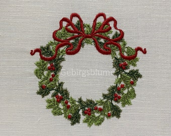 Christmas Wreath Embroidery Design Holly wreath Christmas Monogram Digital File Machine Embroidery design ONE Size H3.81*W3.81in for4*4hoop