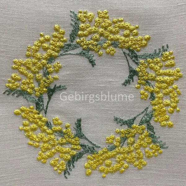 Wreath Machine Embroidery design  Mimosa Embroidery Digital File Size H5.50*W5.62in