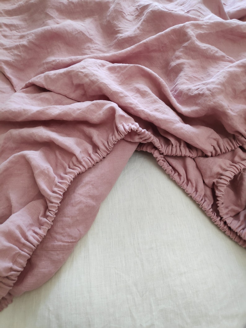 Linen fitted sheet Pink linen bedding Etsy