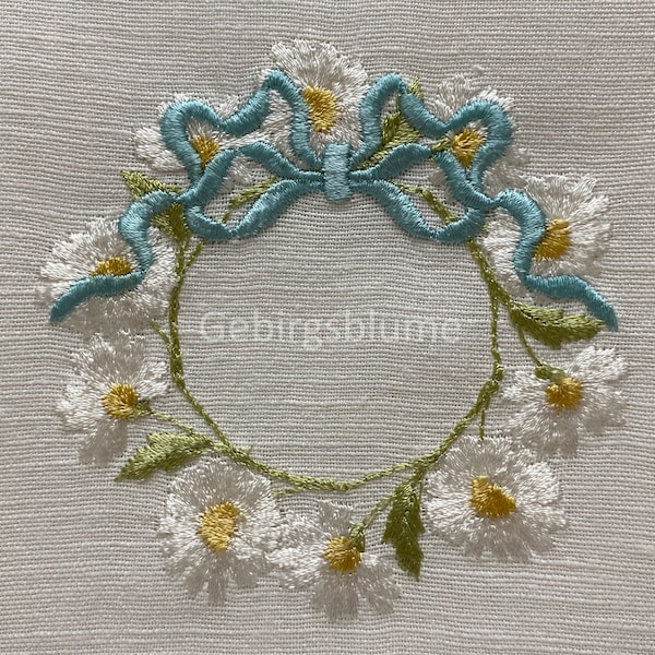 Wreath Embroidery Design Chamomile Embroidery Digital File Size H3.60*W3.56in