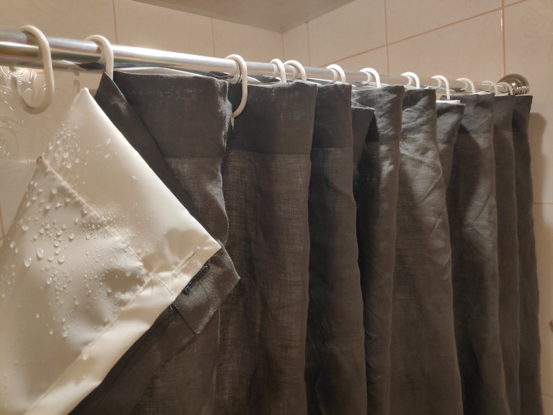 Natural Linen Shower Curtain with Waterproof White Liner Etsy