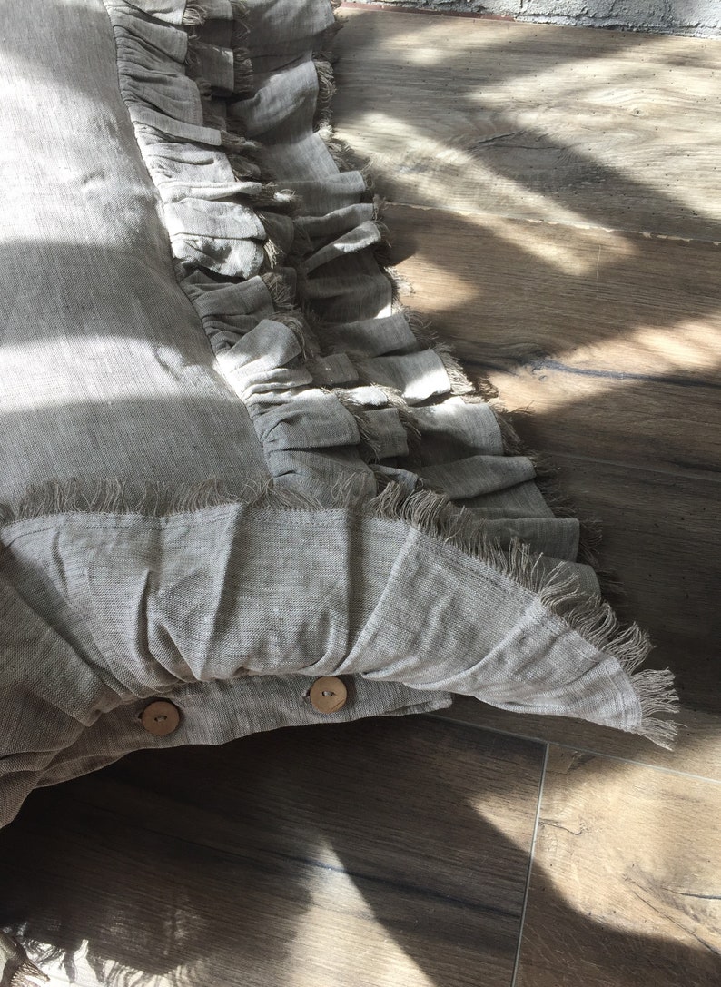 Linen pillowcase with three frills and fringe 4 sides Organic Etsy