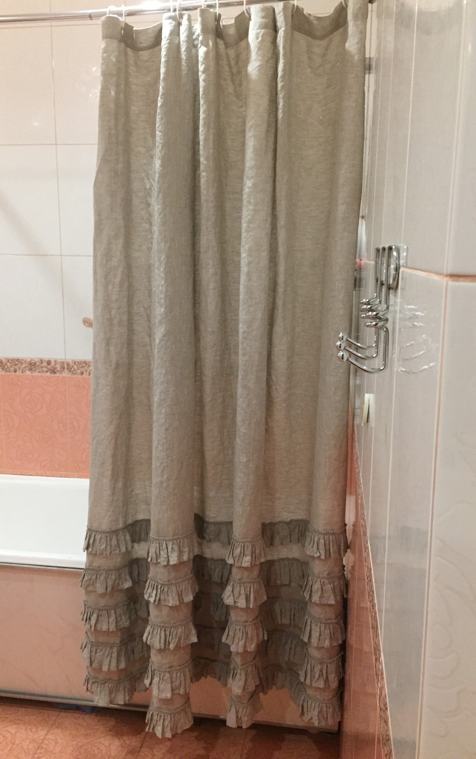 Linen shower curtain Ruffle curtains extra long/extra wide Etsy