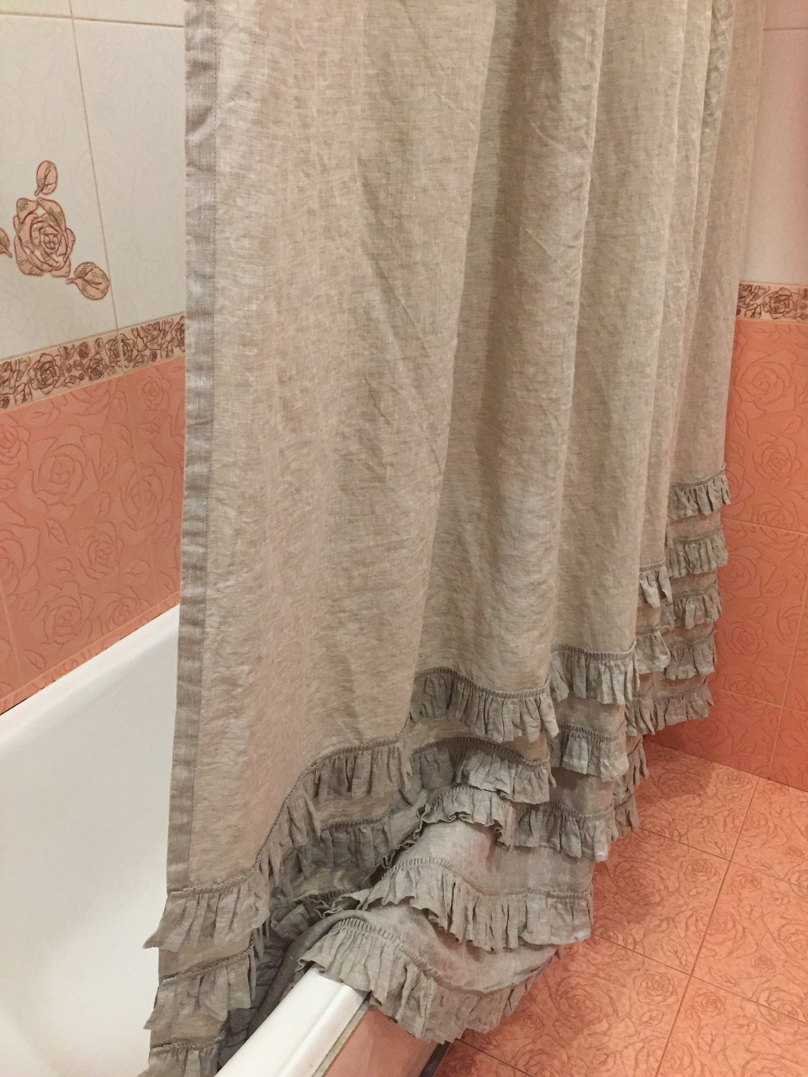 Linen shower curtain Ruffle curtains extra long/extra wide Etsy