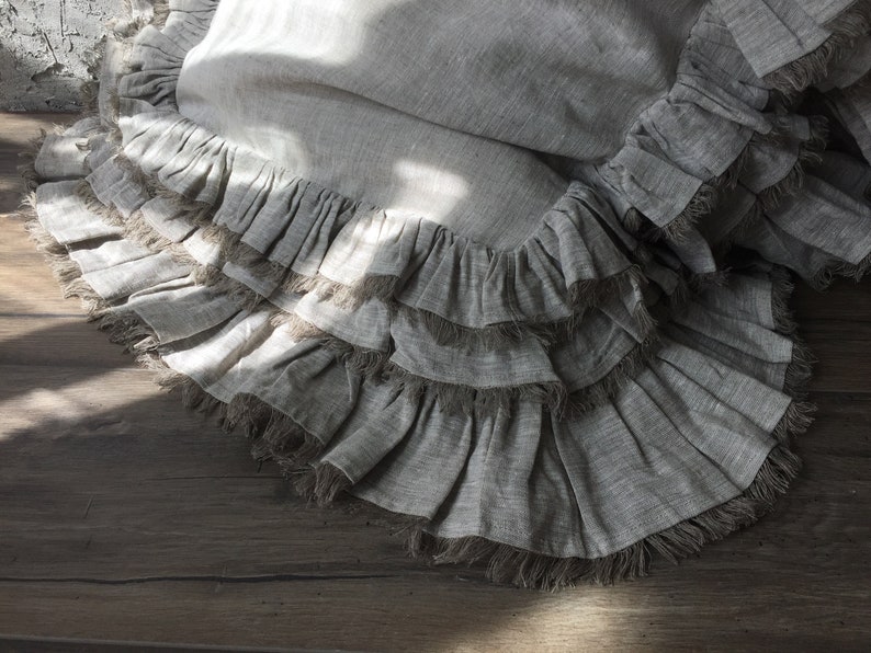 Linen pillowcase with three frills and fringe 4 sides Organic Etsy