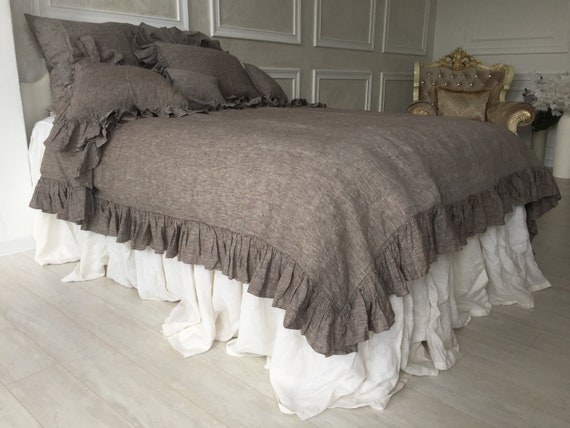 Duvet Cover Linen With Frills On 4 Sides Shabby Chic Romantic Etsy