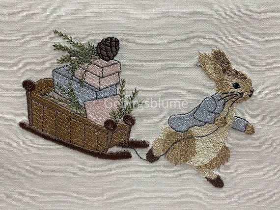 Christmas Rabbit Machine Embroidery Design Sizeh3.96*w5.52in
