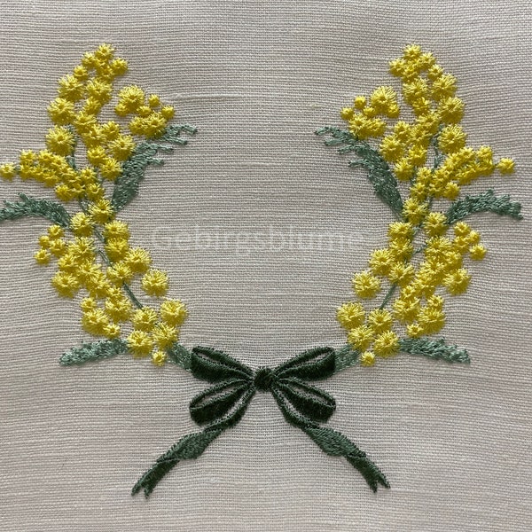 Wreath Machine Embroidery design  Mimosa Embroidery Digital File Size H4.50*W5.10in