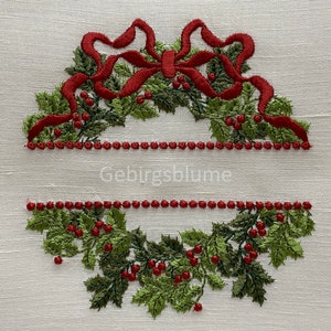 Christmas Wreath Embroidery Design Holly wreath Christmas Monogram Digital File Machine Embroidery design Size H5.39*W4.93in