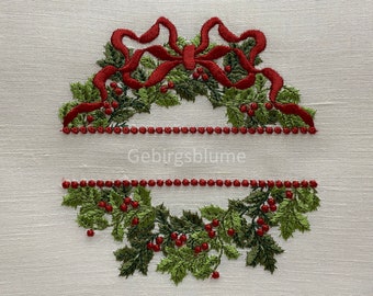 Christmas Wreath Embroidery Design Holly wreath Christmas Monogram Digital File Machine Embroidery design Size H5.39*W4.93in