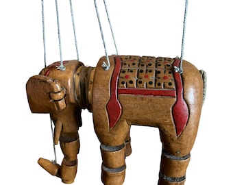 Vintage Wooden Elephant Marionette Puppet