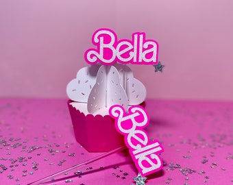 Glamor pink cupcake topper - Pink cupcake topper - Fashion cupcake topper - Glitter cupcake topper