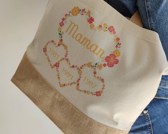 Floral heart printed tote bag to personalize for mom