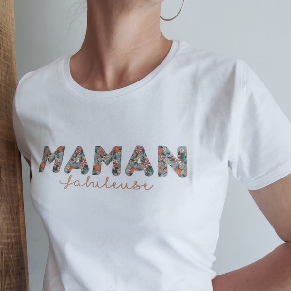 T-Shirt blanc imprimé tropical  pour Nounou, Maman, Mamie...