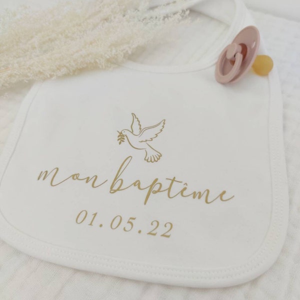 Bavoir  Blanc pour le baptême de bébé