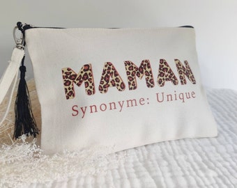 Trousse personnalisée " MAMAN" imprimé léopard pour la fête des mamans