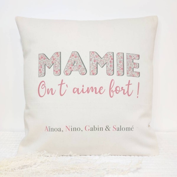 Coussin déclaration-la fête des mamies-on t'aime mamie-Coussin tendresse-coussin décoratif-Cadeau pour grand-mères-Idées cadeau mamie