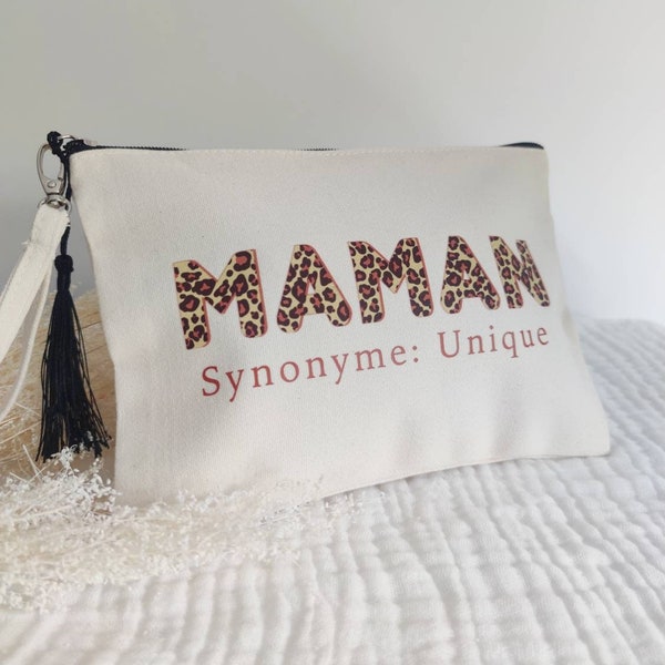 Trousse personnalisée " MAMAN" imprimé léopard pour la fête des mamans