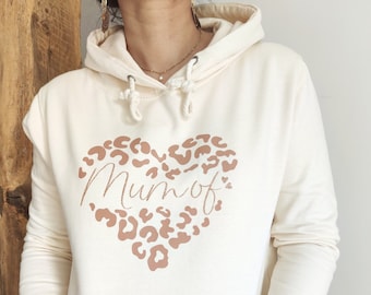 Sweat à capuche  écru coeur léopard  pour cadeau fête des mères