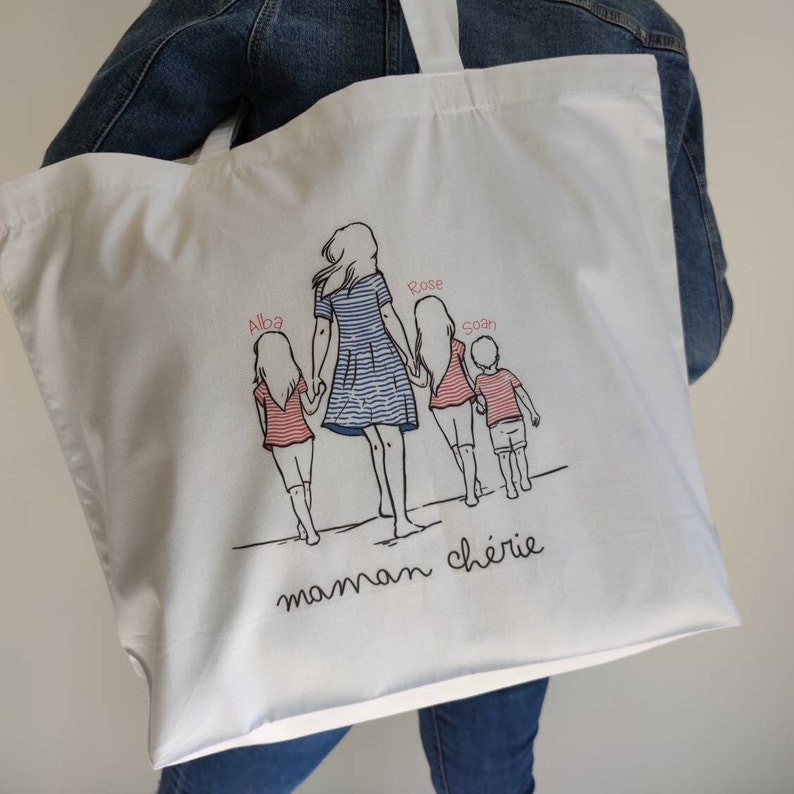 Tote Bag blanc à personnaliser avec maman et enfant image 3