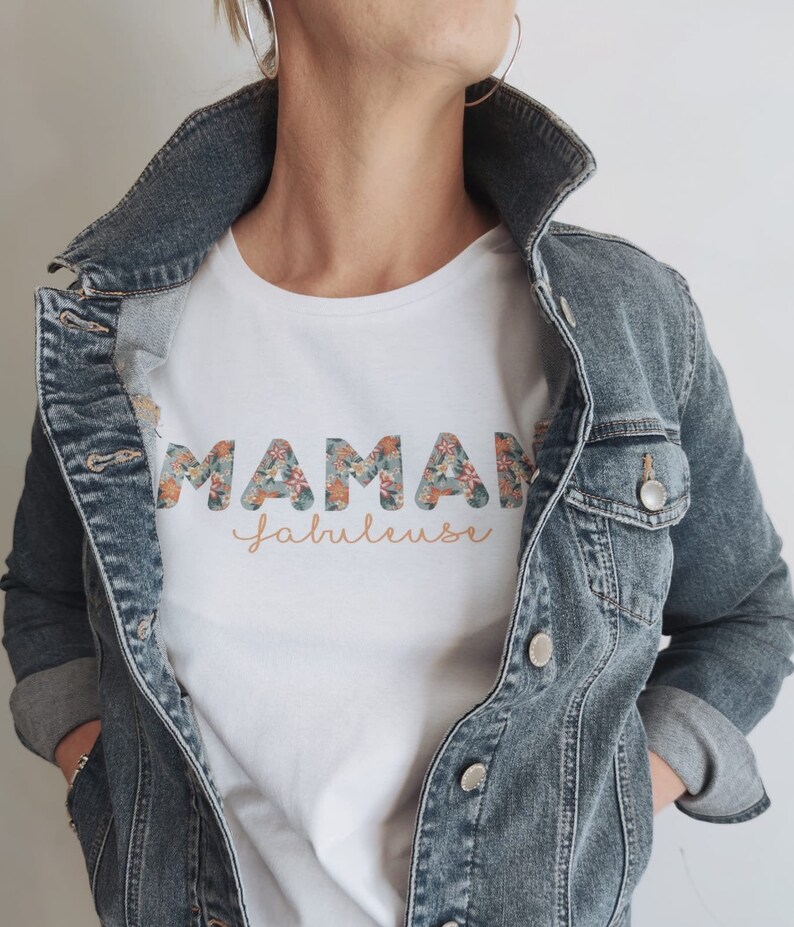 T-Shirt blanc imprimé tropical pour Maman Mamie Nounou - Créatrice ETSY : Lescreationsdelyllou