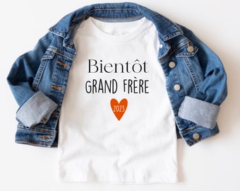 T-Shirt enfant " Bientôt grande soeur ou grand frère" pour annonce grossesse