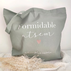 Tote Bag  vert sauge à personnaliser pour cadeau de fin d'année scolaire  pour nounou , atsem , maîtresse