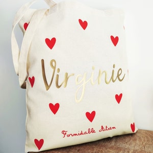 Tote Bag Coeur à personnaliser pour nounou , maîtresse ou atsem