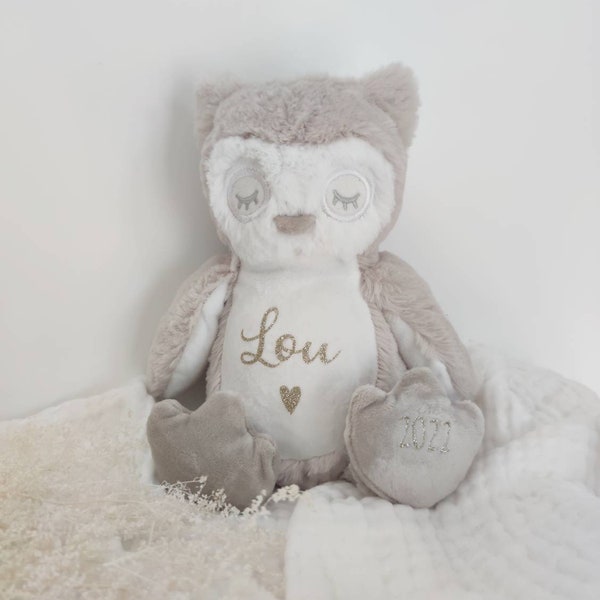 Doudou hibou personnalisé pour bébé