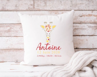 Coussin décoratif-cadeau de naissance-thème girafe-Cadeau tendresse-Cadeau Nouveaux nés-Coussin naissance