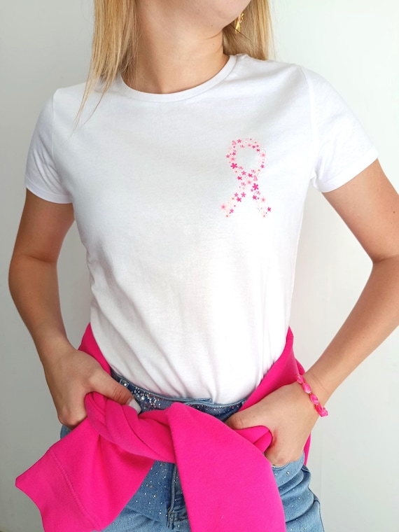 Tee-shirt Octobre Rose Femme - Cœur Ruban Rose Cancer Du Sein - Sensibilisation Confortable Quotidien