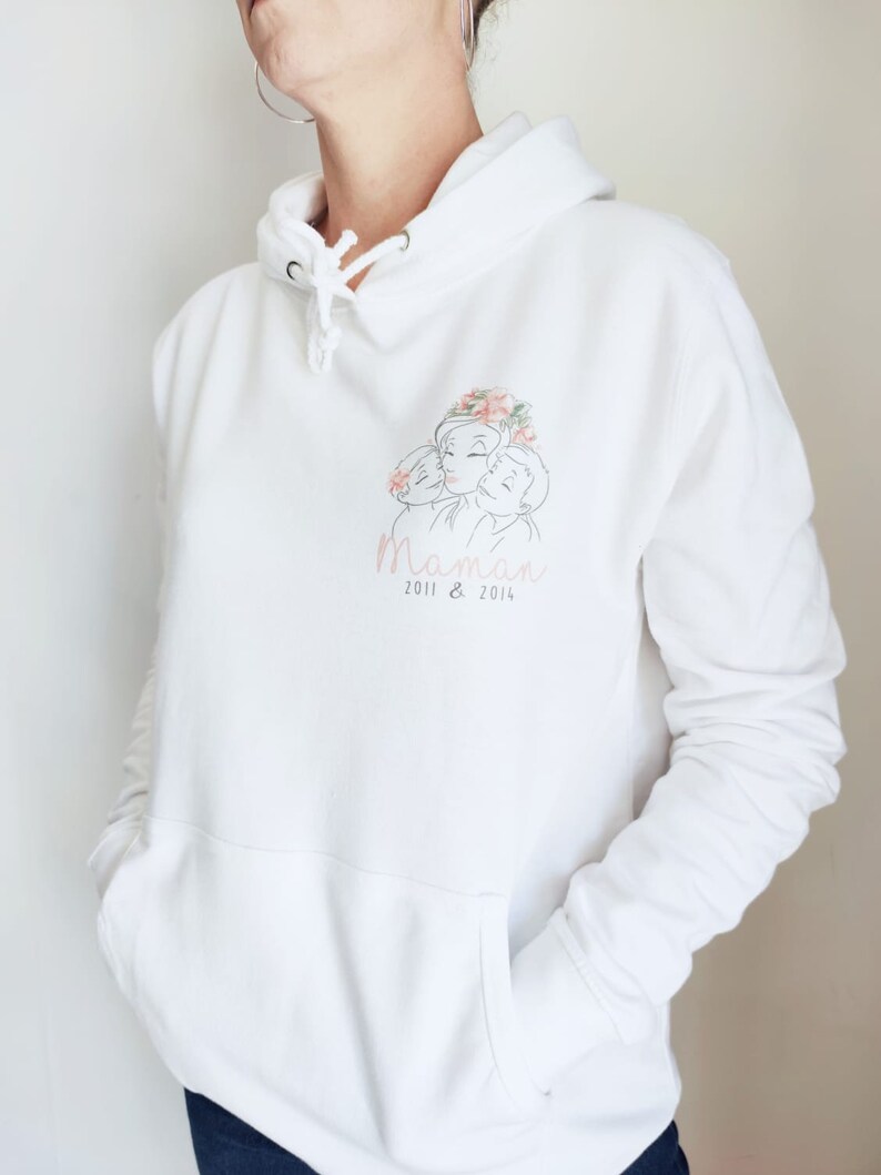 Sweat à capuche illustré pour la fête des Mamans - Créatrice ETSY : Lescreationsdelyllou