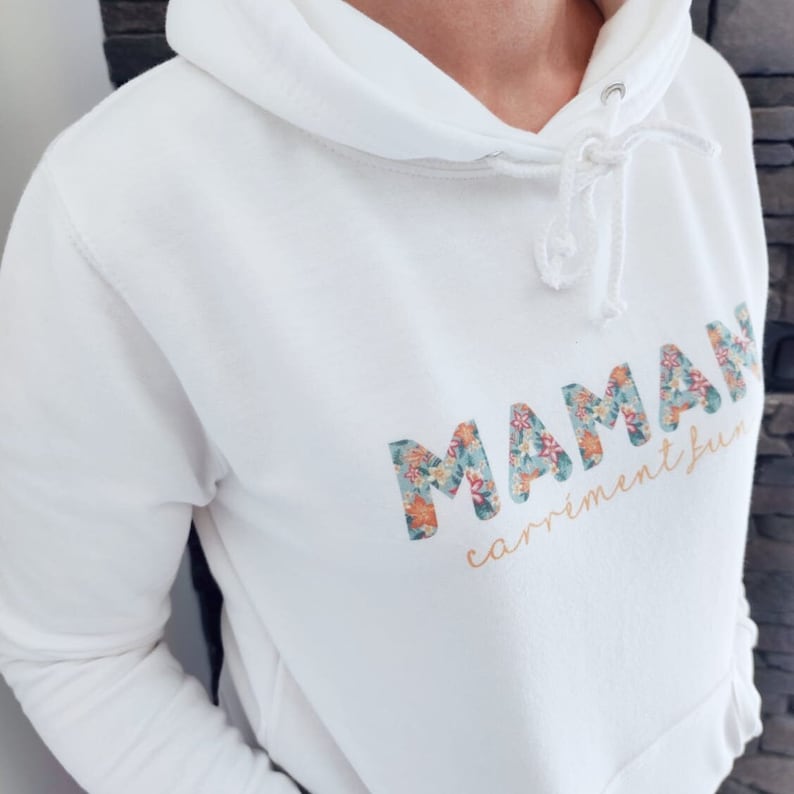 White hooded sweatshirt, Tropical print for Nanny, Mom, Grandma... image 2