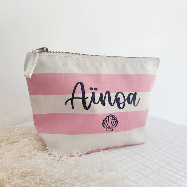 Trousse marinière personnalisée, pochette pour la plage,Trousse cosmétique, Trousse produit de beauté