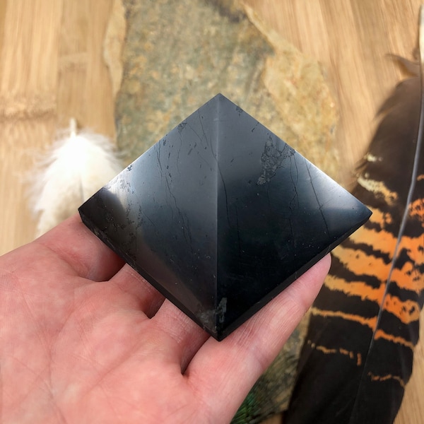 Polished Shungite Pyramid from Russia Karelia - 60mm, EMF WiFi Router Radiation protection, chakra balancing