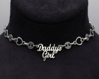 Daddy's Girl Choker Necklace - 316 Stainless Steel Heart Link Choker Classy Day Collar Submissive Unisex For Men For Women