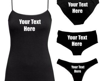 Custom Underwear Any Text Tank Top Camisole Set - Personalised With Your Name Words - Print Booty Shorts Slut - 98-T