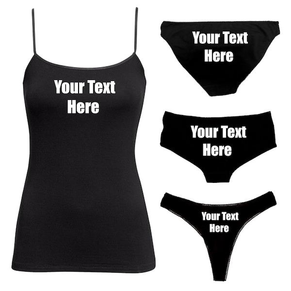 Custom Underwear Any Text Tank Top Camisole Set - Personalised With Your Name Words - Print Booty Shorts Slut - 98-T