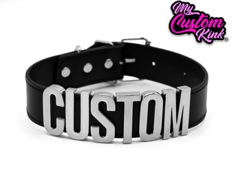 Custom Text Thick Collar/Choker with Large 35mm Silver Letter Charms any text / any name
